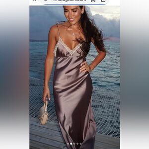 Zara Satin Slip Dress with Lace Accents